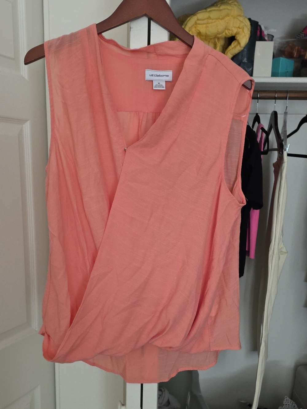 Liz Claiborne Coral Pink Sleeveless Faux-Wrap Camisole